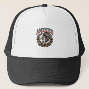 Patriottische Adelaar Amerika Zonnebloem Retro Trucker Pet