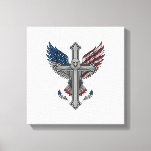 Patriottische Adelaar Kruis Vintage Gravure Vector Canvas Afdruk