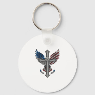 Patriottische Adelaar Kruis Vintage Gravure Vector Sleutelhanger
