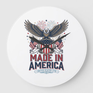 Patriottische Adelaar Made in America 4 juli T-shi Grote Klok