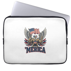 Patriottische Adelaar Merica Vintage Vector T-shir Laptop Sleeve