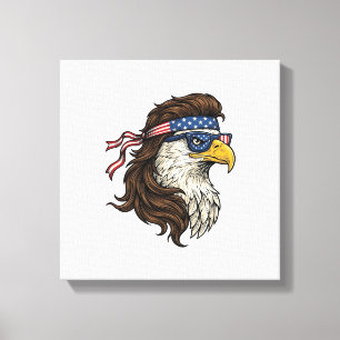 Patriottische Adelaar Mullet Vintage Gravure Vecto Canvas Afdruk