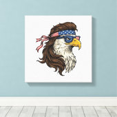 Patriottische Adelaar Mullet Vintage Gravure Vecto Canvas Afdruk (Insitu (Houten vloer))