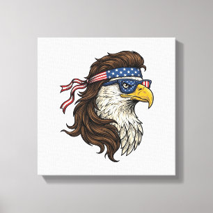Patriottische Adelaar Mullet Vintage Gravure Vecto Canvas Afdruk