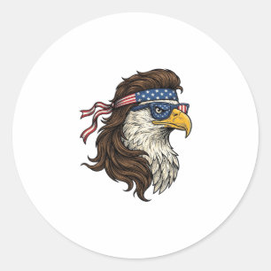 Patriottische Adelaar Mullet Vintage Gravure Vecto Ronde Sticker