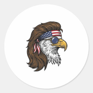 Patriottische Adelaar Mullet Vintage Gravure Vecto Ronde Sticker