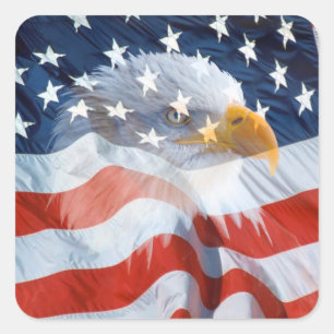 patriottische adelaar op de Amerikaanse vlag Vierkante Sticker