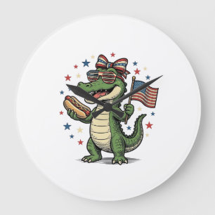 Patriottische Alligator Hot Dog Vintage Vector T-s Grote Klok