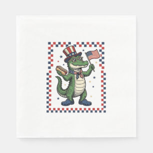 Patriottische Alligator Hot Dog Vlag Vintage T-shi Servet