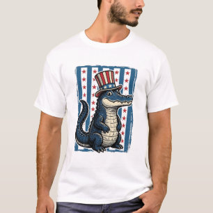 Patriottische Alligator Vintage Gravure Shirt Ontw