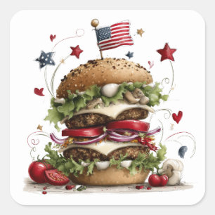 Patriottische Amerikaanse Burger Kunst Vierkante Sticker