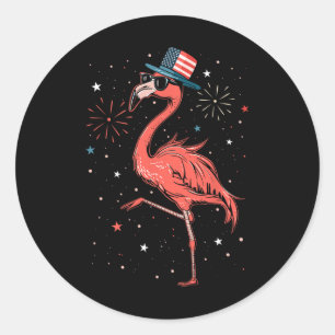 Patriottische Amerikaanse Flamingo dansen Amerikaa Ronde Sticker