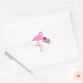 Patriottische Amerikaanse Flamingo met Vlag Ronde Sticker (Envelop)