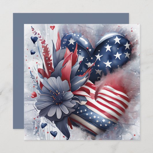 Patriottische Amerikaanse Hart Kunst Bloemen Feestdagenkaart (Voorkant / Achterkant)