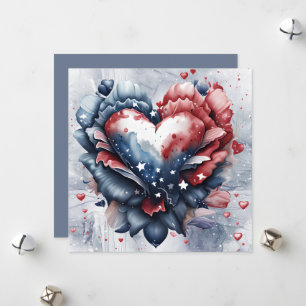 Patriottische Amerikaanse Hart Kunst Bloemen Feestdagenkaart
