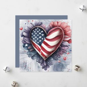 Patriottische Amerikaanse Hart Kunst Bloemen Feestdagenkaart