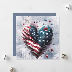 Patriottische Amerikaanse Hart Kunst Feestdagenkaart
