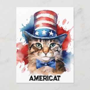 Patriottische Amerikaanse Kat, 4 juli Boodschappen Briefkaart