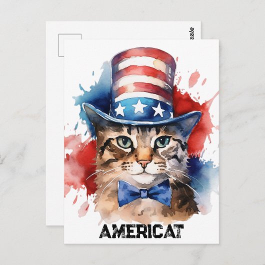 Patriottische Amerikaanse kat, 4 juli Canvas tas Briefkaart (Voorkant / Achterkant)