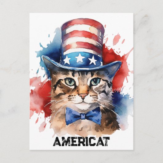 Patriottische Amerikaanse kat, 4 juli Canvas tas Briefkaart (Voorkant)