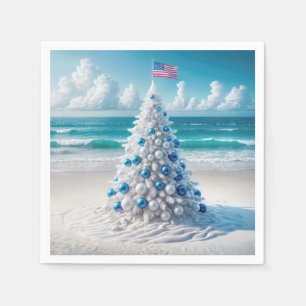 Patriottische Amerikaanse kerstboom op het strand Servet