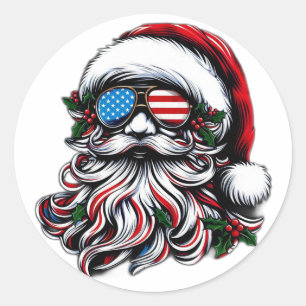 Patriottische/Amerikaanse Kerstman Ronde Sticker