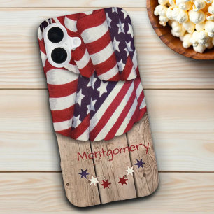 Patriottische Amerikaanse kleurenbundel op houten iPhone 16 Plus Hoesje