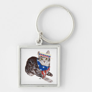 Patriottische Amerikaanse Korthaar Tabby Kat Sleutelhanger
