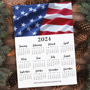 Patriottische Amerikaanse vlag 12 maanden kalender Feestdagenkaart
