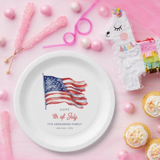 Patriottische Amerikaanse vlag 4 juli Welkomstbord Papieren Bordje (Feest)