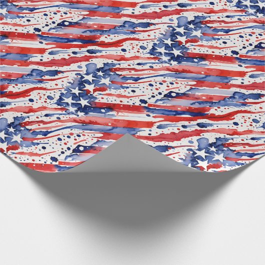 Patriottische Amerikaanse vlag Abstracte verf spla Cadeaupapier (Hoek)