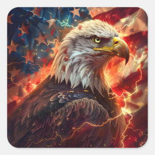 Patriottische Amerikaanse vlag adelaar blikseminsl Vierkante Sticker