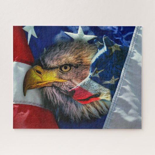 Patriottische Amerikaanse vlag Bald Eagle Wolf Legpuzzel (Horizontaal)