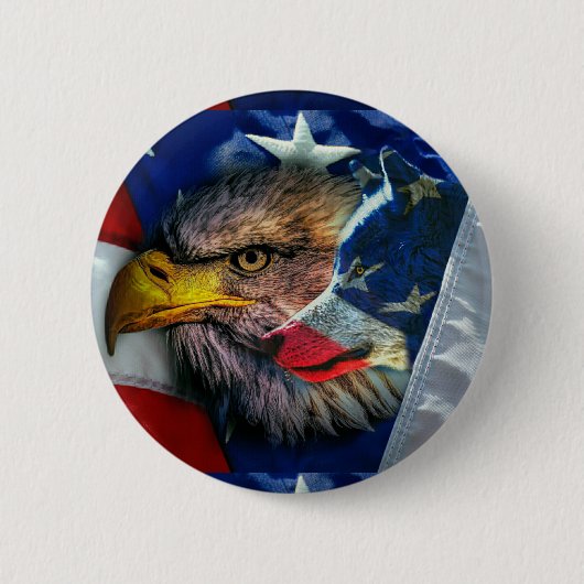 Patriottische Amerikaanse vlag Bald Eagle Wolf Ronde Button 5,7 Cm (Voorkant)