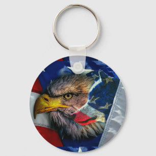 Patriottische Amerikaanse vlag Bald Eagle Wolf Sleutelhanger