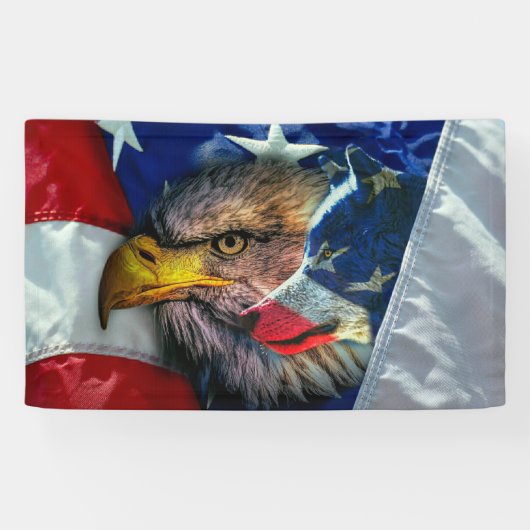 Patriottische Amerikaanse vlag Bald Eagle Wolf Spandoek (Horizontaal)