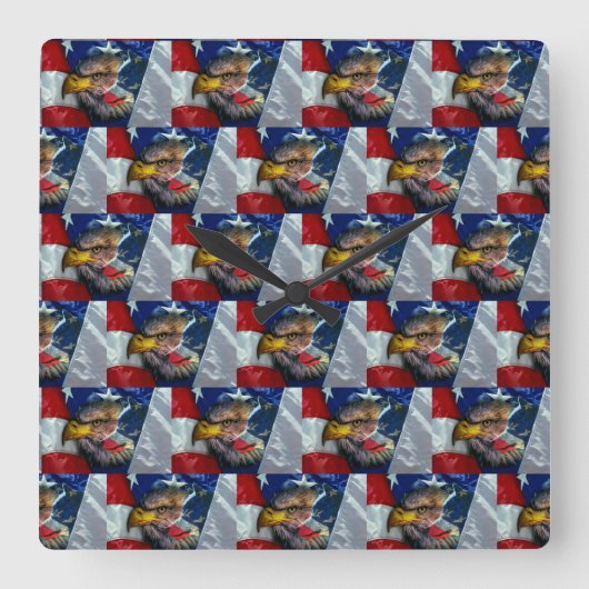 Patriottische Amerikaanse vlag Bald Eagle Wolf Vierkante Klok (Voorkant)
