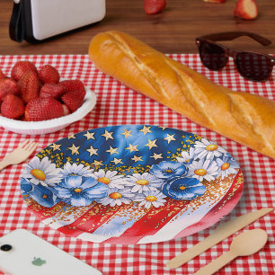 Patriottische Amerikaanse Vlag Bloem Glitter Papie Papieren Bordje