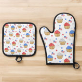 Patriottische Amerikaanse vlag cupcakes rood wit b Ovenwant & Pannenlap Set