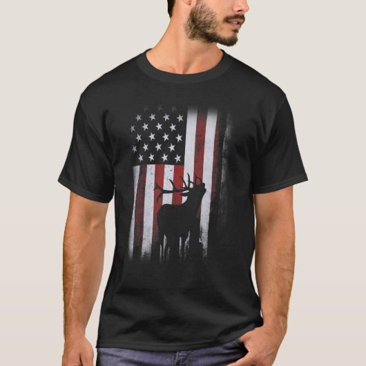 Patriottische Amerikaanse vlag Elk Hunter Man Elk  T-shirt (Voorkant)