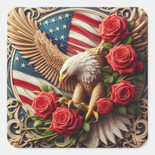 Patriottische Amerikaanse vlag en adelaar Vierkante Sticker