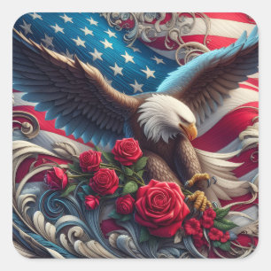 Patriottische Amerikaanse vlag en adelaar Vierkante Sticker