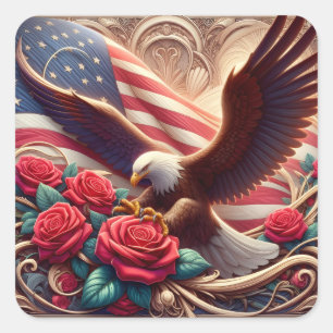 Patriottische Amerikaanse vlag en adelaar Vierkante Sticker