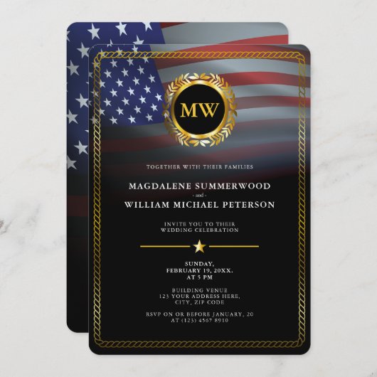 Patriottische Amerikaanse vlag en gouden Lijst Kaart (Voorkant / Achterkant)