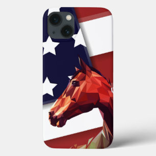 Patriottische Amerikaanse vlag en paard iPhone 13 Hoesje