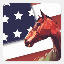 Patriottische Amerikaanse vlag en paard Vierkante Sticker