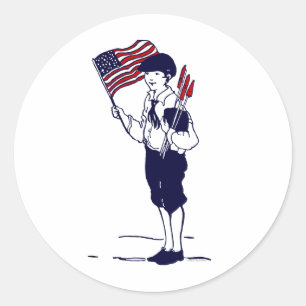 Patriottische Amerikaanse vlag en vuurwerk jongen Ronde Sticker
