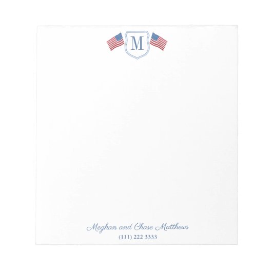 Patriottische Amerikaanse Vlag Familie Monogram Notitieblok (Voorkant)