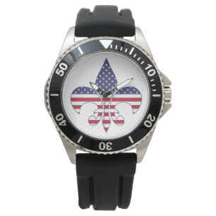 Patriottische Amerikaanse vlag Fleur-de-lis Horloge