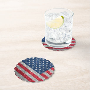 Patriottische Amerikaanse Vlag Glitters Kartonnen Onderzetters